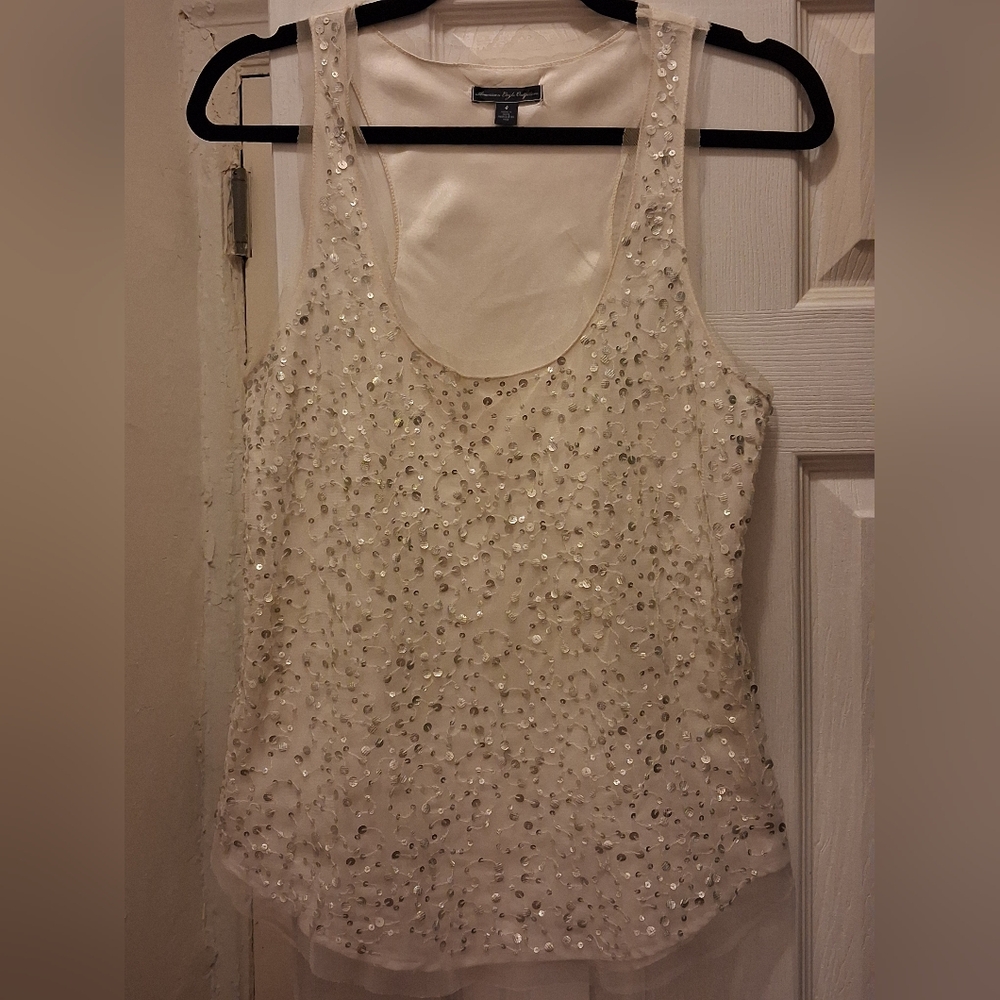 American Eagle Ivory Beaded Sequin Camisole